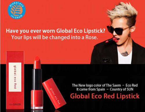 韓國美容品牌The Saem 早於去年已經起任超人氣組合BIG BANG隊長G-Dragon為代言人，其中招牌紅色唇膏更成為經常缺貨的人氣產品。近日G-Dragon 再度為品牌新產品 - 可以90度轉的睫毛液拍攝造型照。這次無論代言人和產品本身都話題性十足，相信睫毛液一定會再度成為缺貨產品！