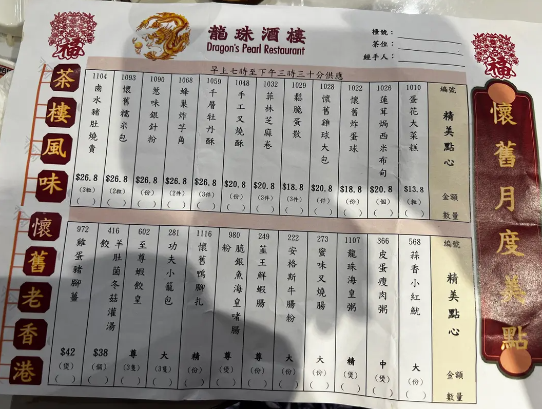 旺角龍珠酒樓逆市價飲茶優惠 傳統點心$10.4起+燒鵝瀨粉$19.8 | U Food