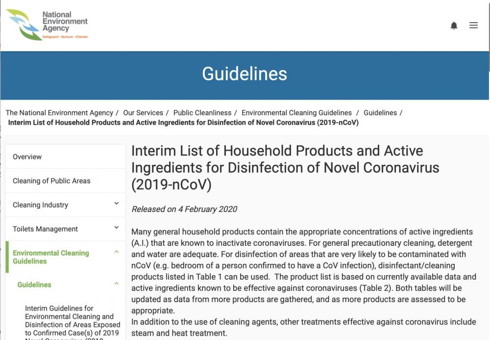 【武漢肺炎】有效對抗冠狀病毒！18款消毒防疫用品！新加坡國家環境局公布認證名單及成分！
