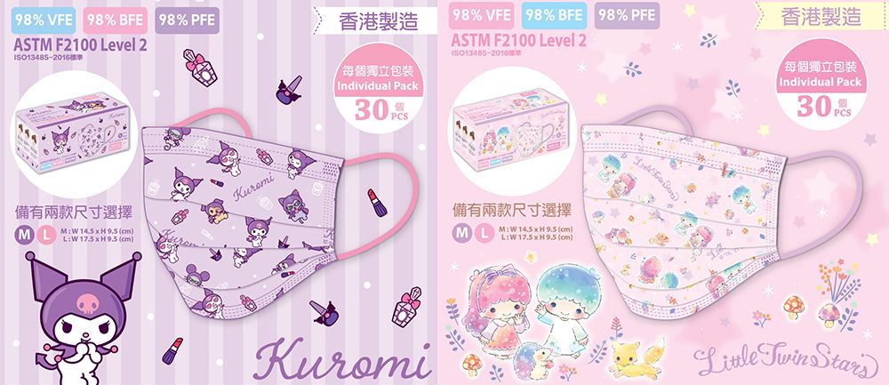 Sanrio官方網店加推可愛LEVEL 2口罩！7款人氣角色！預售最平$85/30個！