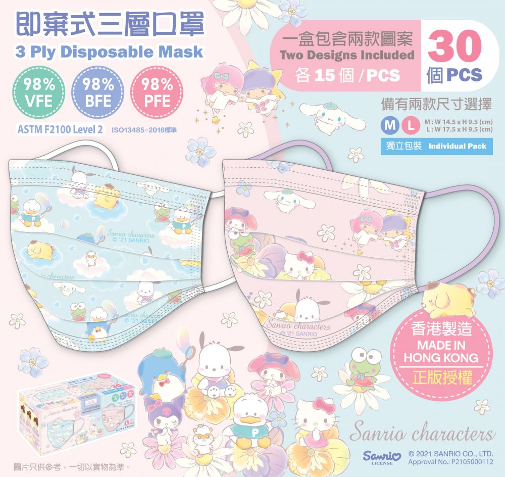 Sanrio官方網店新推4款口罩套裝！一盒買到2款可愛圖案！預售最平$95/30個！