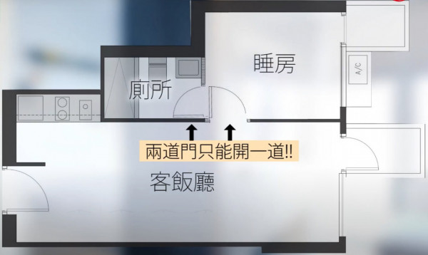 392 呎長型奇則單位  睡房、廁所門竟然不能同時開？    妙招解決  圓角入牆櫃打破固有線條