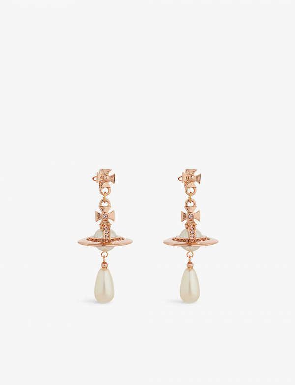 Rose gold-tone brass, crystal, and faux-pearl earrings  香港官網售價HK$2,190 ｜網購價HK$1,290