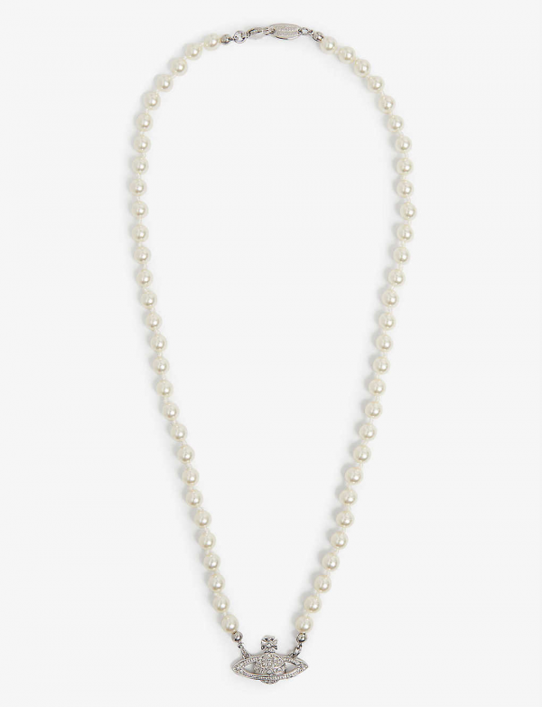 Mini Bas Relief brass, Swarovski crystal and pearl pendant necklace  香港官網售價HK$1780 ｜網購價HK$1170