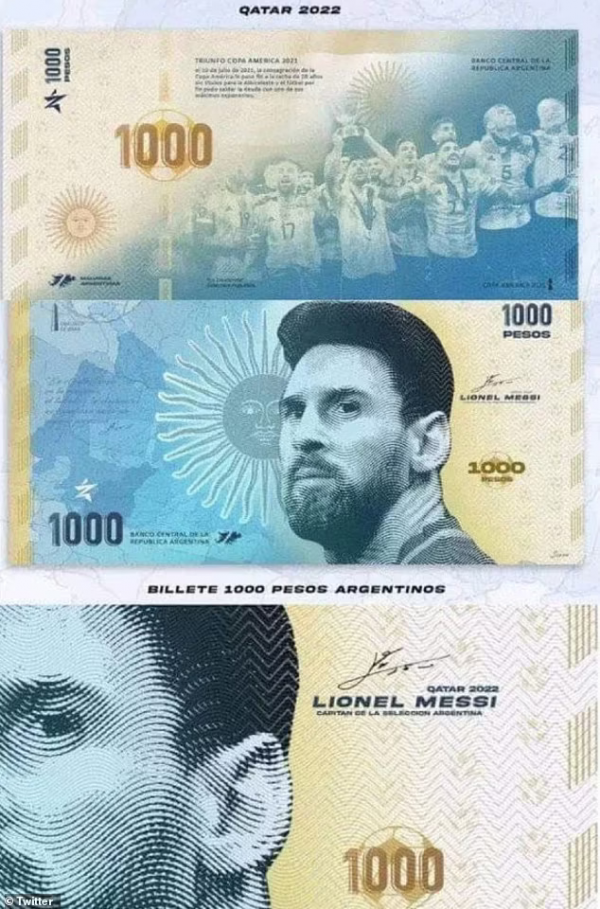 傳阿根廷擬發行世界盃紀念鈔！3大設計細節！球王美斯1000披索鈔票