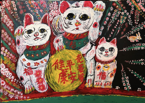 民間藝術家花婆婆畫作進駐上環 繽紛牡丹 招財貓迎新春