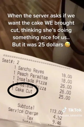 生日聚會侍應貼心幫切蛋糕 結帳時驚見收取「切餅費」