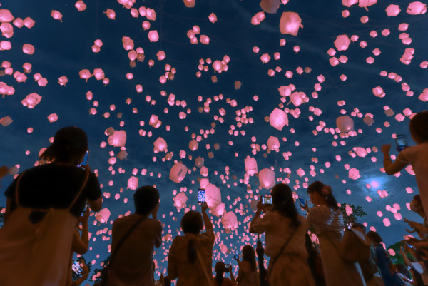 日本櫻花2023 |限定3日新宿「花見燈夜2023」日本放天燈！櫻花天燈幻變粉紅星海 