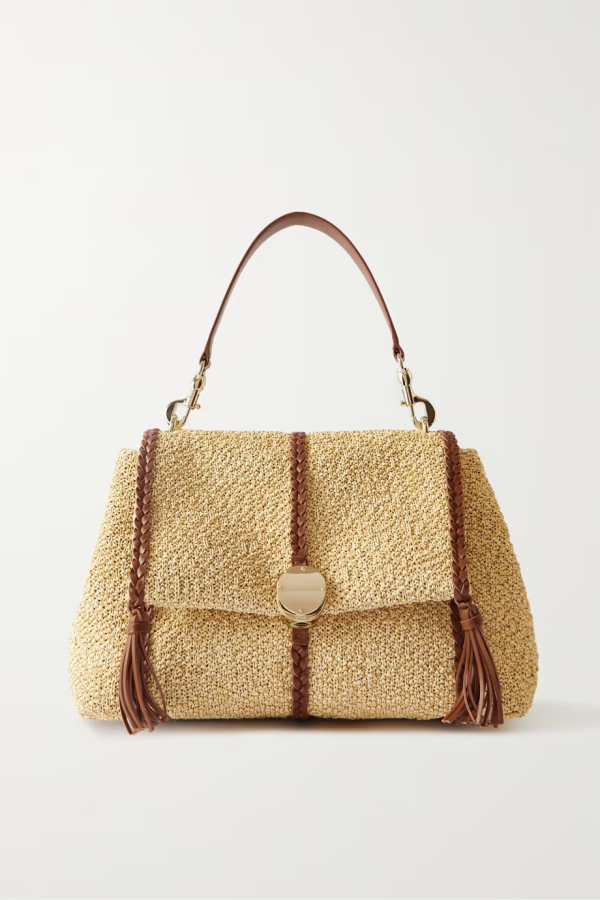 CHLOÉ Penelope medium braided leather-trimmed raffia tote  網購價 HK$19,400
