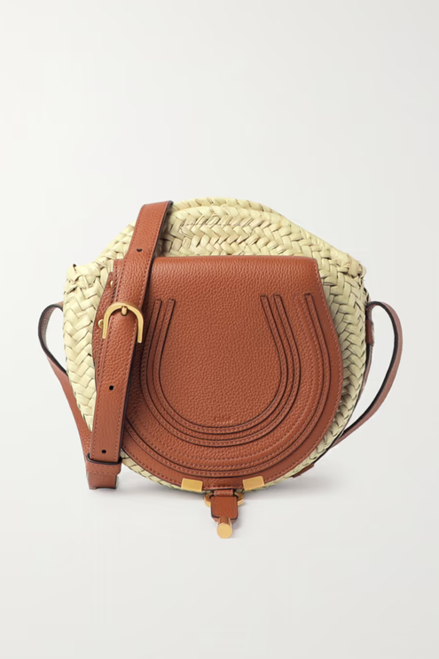 CHLOÉ + NET SUSTAIN Marcie leather and raffia shoulder bag  網購價 HK$7,350