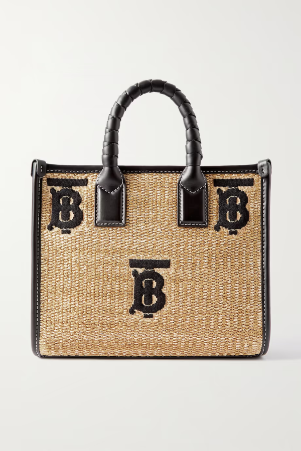 BURBERRY Freya leather-trimmed embroidered raffia tote  網購價 HK$13,900