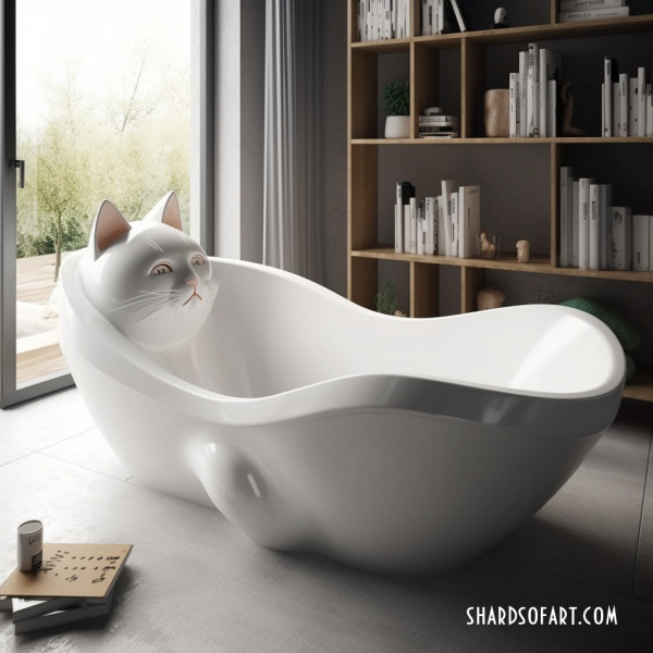 大大的可愛貓頭，邊浸浴邊與貓咪對望，有夠治癒的！