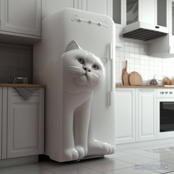 立體貓咪企喺雪櫃上，就好似探頭望住你一樣！