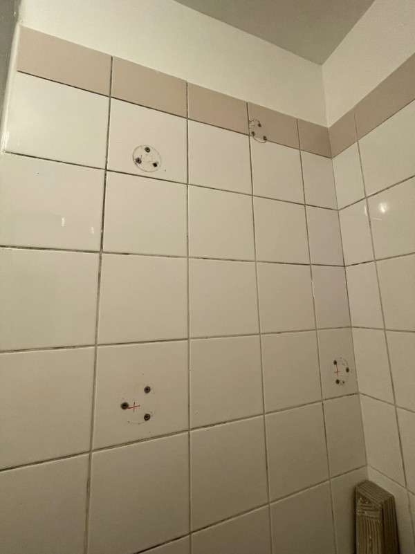 浴室磚牆有安裝鑽窿痕跡點遮醜？網友建議：用白英泥／掛植物裝飾