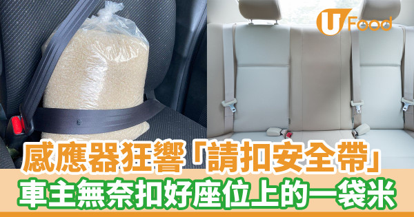 感應器狂響「請扣安全帶」 車主無奈扣好座位上的一袋米