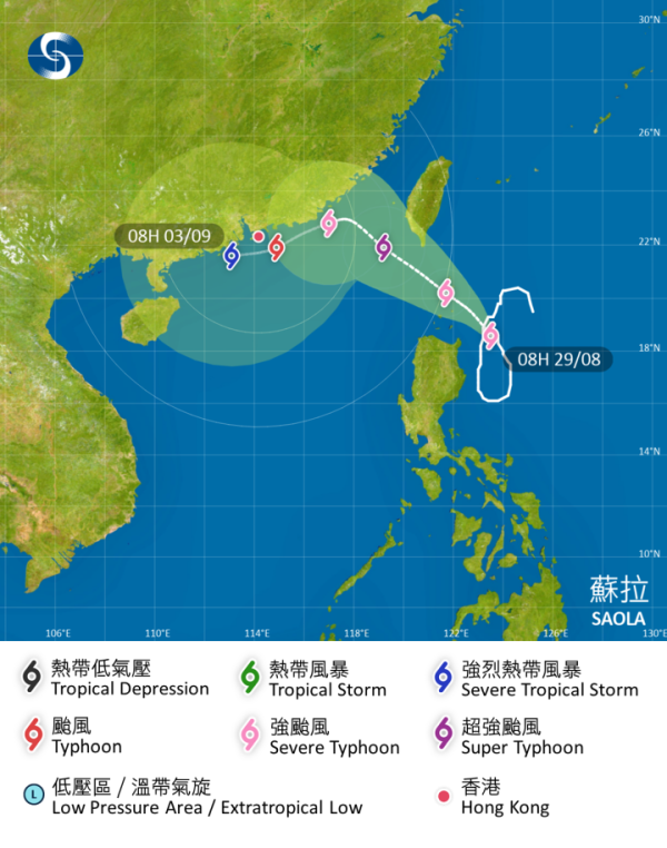 颱風蘇拉｜蘇拉預測將在香港以南掠過 離本港僅約50公里或將掛警告信號