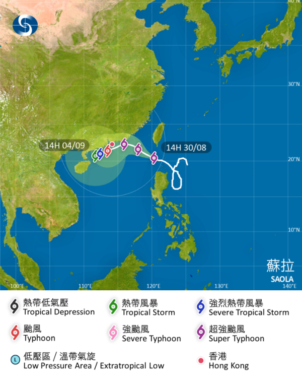 颱風蘇拉｜蘇拉預測將在香港以南掠過 離本港僅約50公里或將掛警告信號