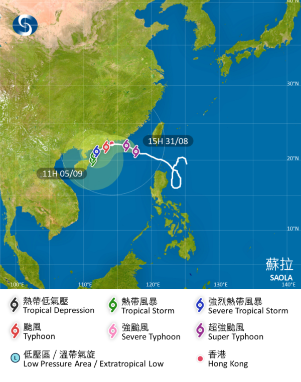 颱風小犬｜將於本港以南100公里掠過 全港26個地區最高危