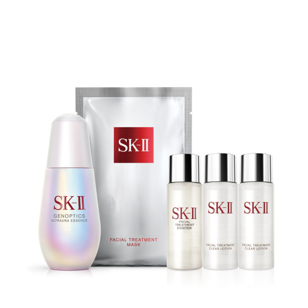 SK-II護膚面膜煥亮套裝 HK$ 1,880（價值HK$ 2,509）｜光蘊臻采煥亮精華 50mL（貨裝）、護膚精華 30mL（1 份）、護膚面膜 1片、嫩膚清瑩露 30mL（2份）