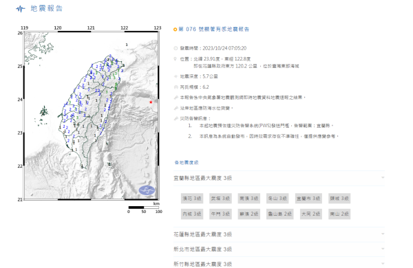 台灣花蓮罕見發生芮氏規模6.2地震 氣象署：不排除未來五天有規模5.5至6.0以上餘震 