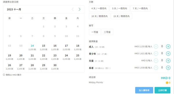 Eurail Pass票價（圖片來源︰KKday）