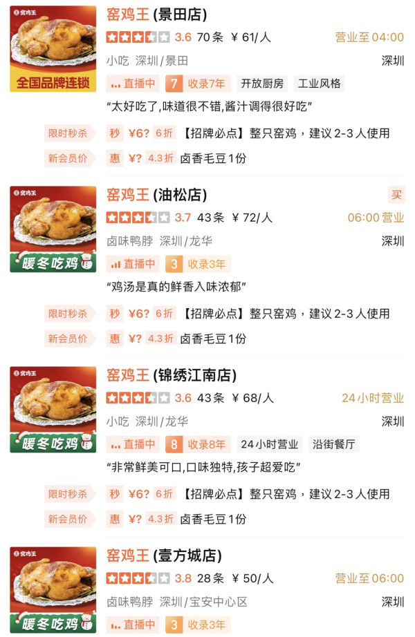 窯雞王地址（圖片來源︰大眾點評）