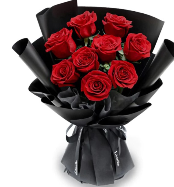 送女朋友情人節禮物推薦11. Léselle Florist鮮花花束 - 經典紅玫瑰（黑色花紙）9/11枝 HK$799