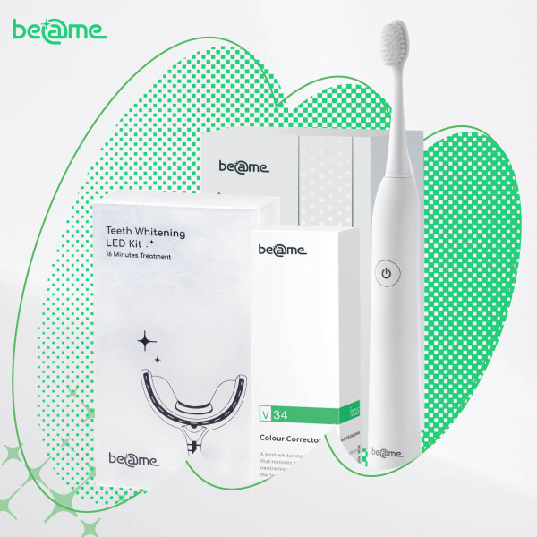beameSonic 星際聲波電動牙刷、beame 智能牙齒藍光美白儀、beame  V34 牙齒去黃液，套裝總值 HK$4,385。
