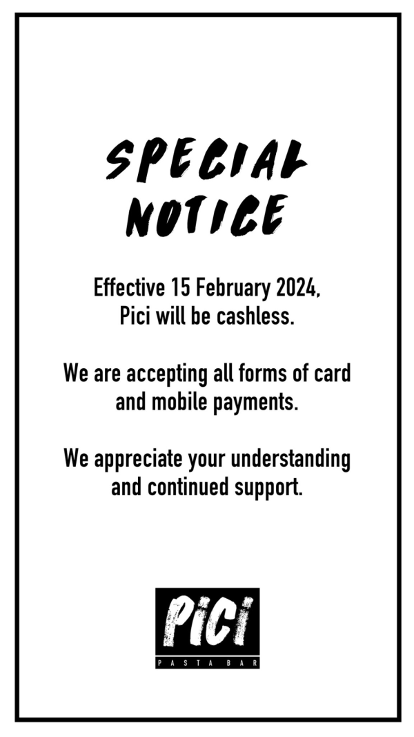 人氣手工意粉餐廳Pici 宣佈不收現金　指定日子起開始只接受信用卡及電子支付！