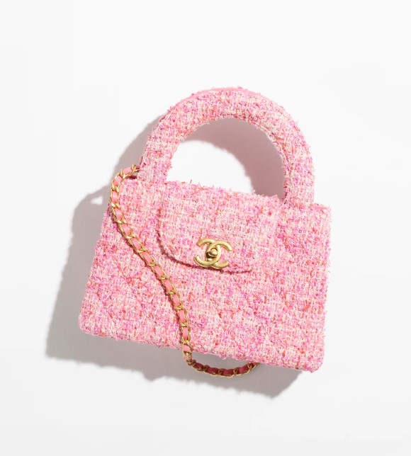 CHANEL MINI SHOPPING BAG Cotton Tweed & Gold-Tone Metal Pink & Ecru