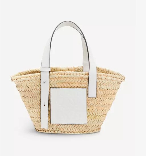 LOEWE Basket raffia and leather tote bag