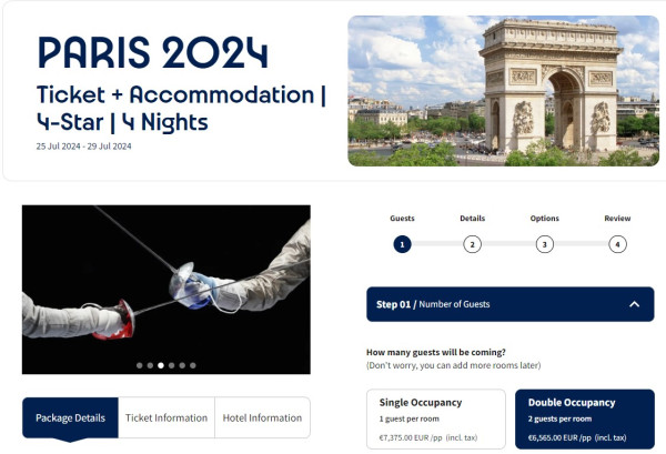 2024巴黎奧運開幕禮門票，5日4夜（25/4-29/7）雙人房4星酒店，含稅每人¬6,565起。