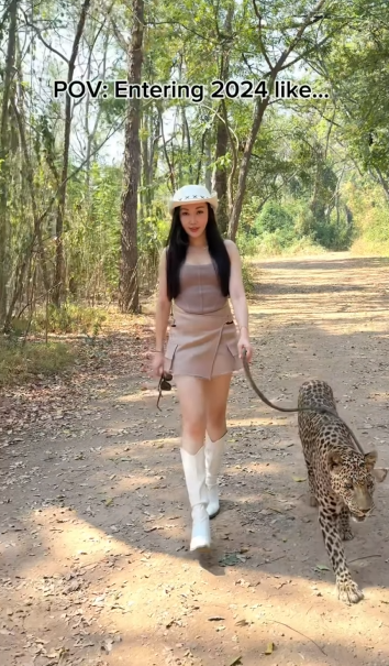前華姐泰國性感當馴獸師 零距離親親野生動物/與老虎漫步森林 