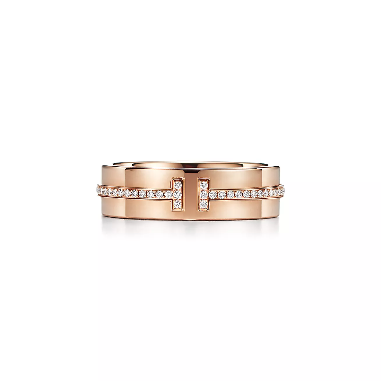 結婚戒指推薦2：Tiffany & Co. Tiffany T 18K 玫瑰金 寬版鑽石戒指 HK$35,300