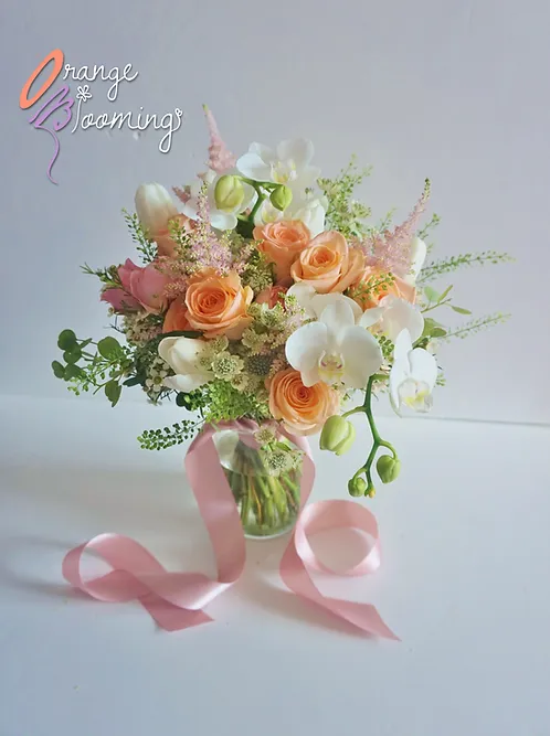Orange Rose & White Orchid Bridal Bouquet 結婚鮮花花球 HK$1,680