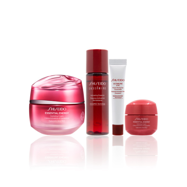 ESSENTIAL ENERGY肌源補水乳霜組合 HK$570 (價值HK$1,080) 	 	ESSENTIAL ENERGY肌源補水乳霜50ml及15ml 	ULTIMUNE第3代新升級皇牌免疫力精華眼霜5ml 	SHISEIDO EUDERMINE曙光精華水30ml