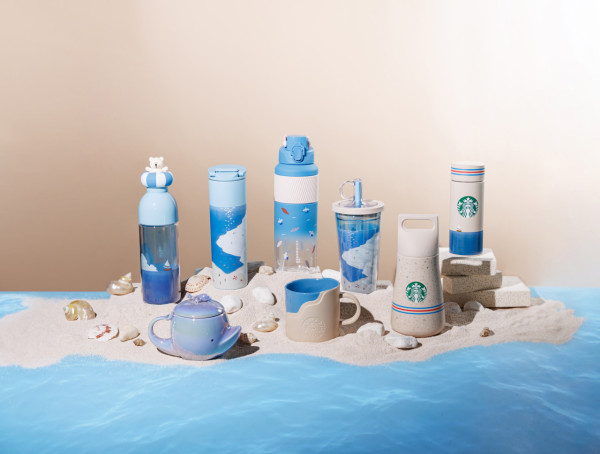 Starbucks推出夏日限定海濱度假風杯具   海豚咖啡杯／熊仔救生圈水樽／沙灘編織袋