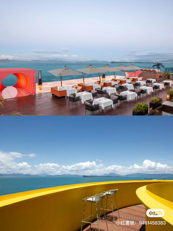 深圳南澳懸崖海景餐廳「苫也 Sanyea」 絕美日落靚景/水池圓形卡座/打卡旋轉樓梯