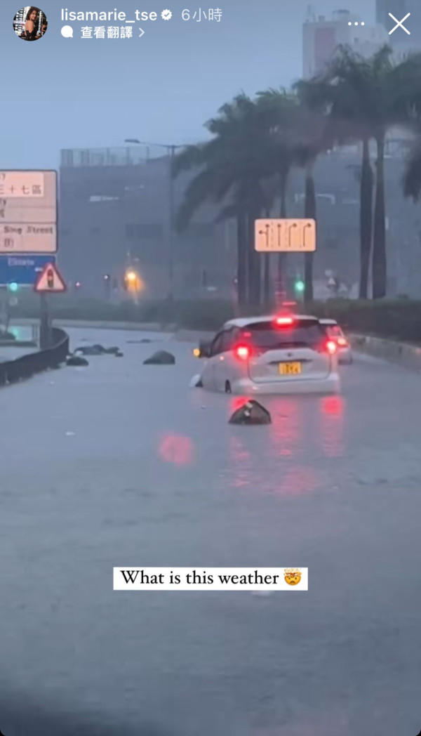 謝嘉怡暴雨下揸車被水浸圍困 蔣怡豪宅內外全部浸晒變游泳池