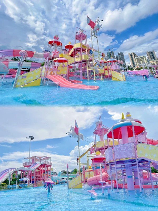 深圳夢幻粉紅水上樂園「星高度夢想水世界」 3萬平方米!打卡彩虹滑梯/人造衝浪/漂流玻璃橋