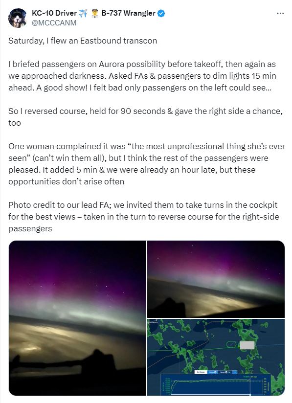 機師空中繞圈5分鐘讓乘客看極光奇景 卻遭投訴延誤機程欠專業 