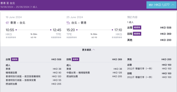 HK Express再推台灣快閃優惠！單程機票起 加20KG行李來回連稅千一有找 