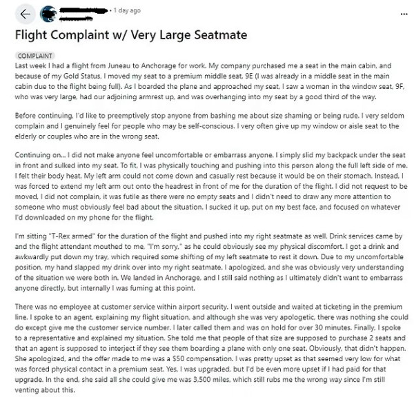 飛機女乘客投訴頭等坐得迫 竟獲航空公司賠償XX美元！ 