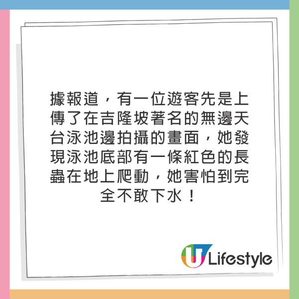 網紅酒店露天泳池驚見紅色長蟲蠕動！遊客下水後全身起紅疹 