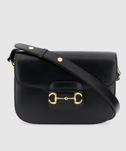 GUCCI馬銜扣1955肩揹袋-黑色皮革