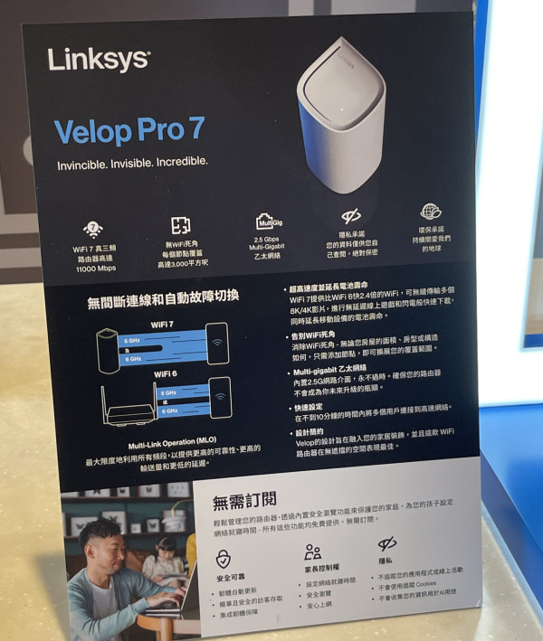 Linksys Velop Pro 7 三頻 Mesh WiFi 7 登場！速度較 WiFi 6 快 2 倍以上！