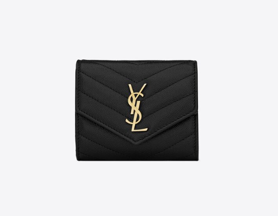 名牌銀包2024推薦7. Saint Laurent Monogram粒面壓紋皮革多摺錢包
