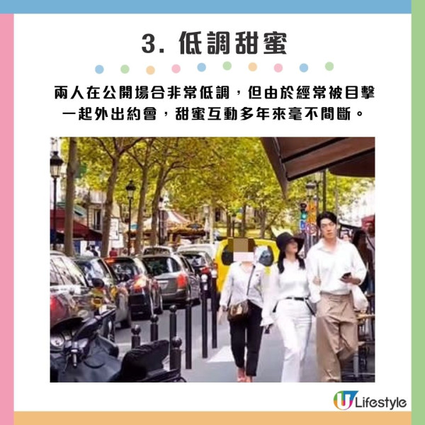 3. 低調甜蜜：兩人在公開場合非常低調，但由於經常被目擊一起外出約會，甜蜜互動多年來毫不間斷。