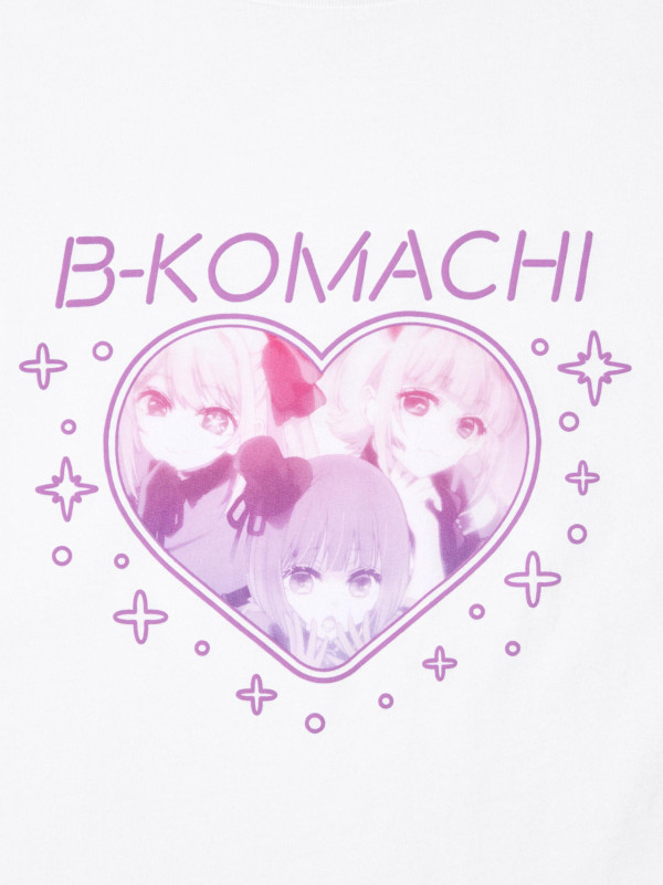 【我推的孩子】UT系列款式4：這款T恤以露比、有馬加奈及MEM CYO重新組成的B小町三人為主題，並點綴心形及亮片設計，可愛迷人。童裝款HK$79