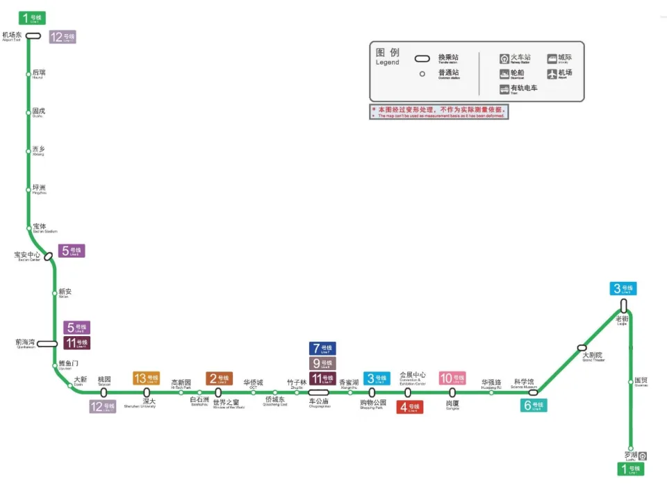 深圳地鐵1號線路線圖（圖片來源：網上圖片）